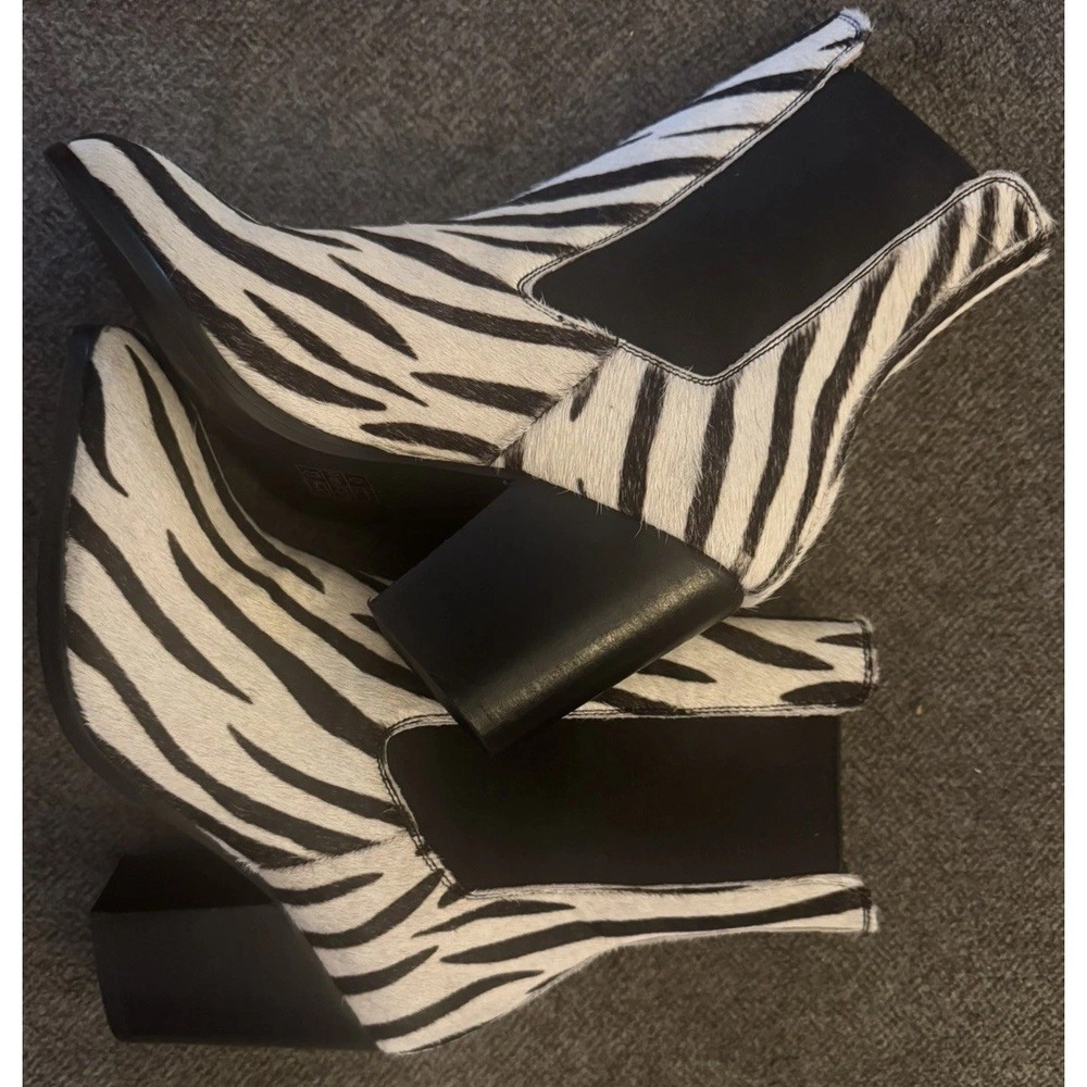 Y2K Soles Zebra Haircalf Chelsea Ankle Boots Women's 7 Chunky Block Heel Vintage